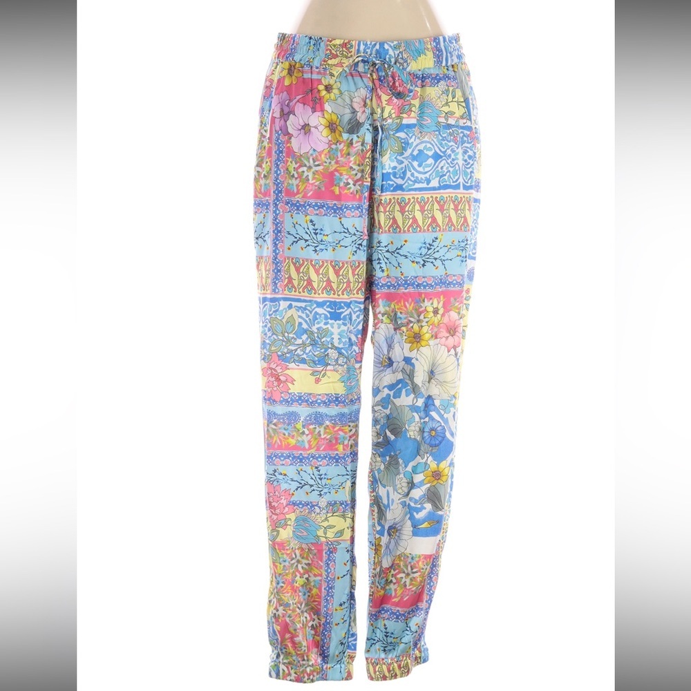 Johnny Was Multicolor Floral Embroidered Silk Jogger Pants Sz XS